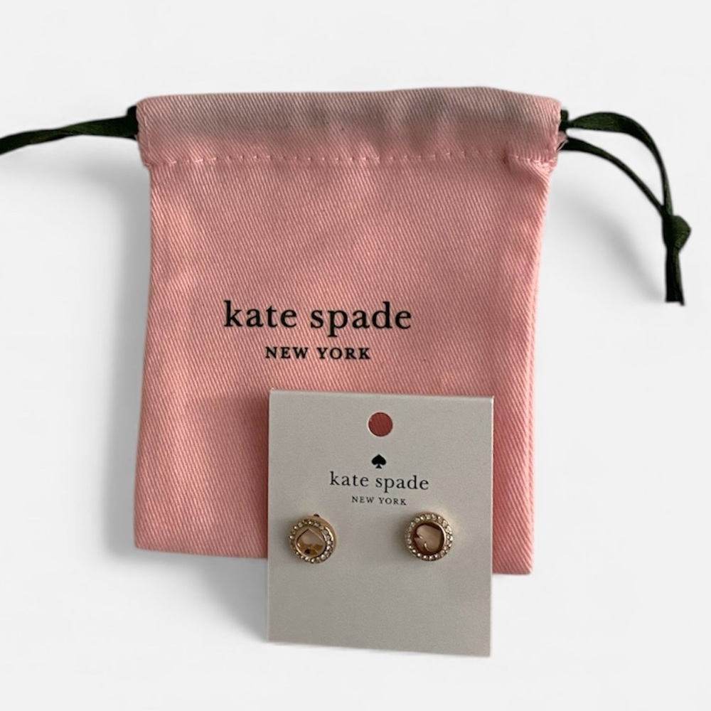 Kate Spade Rose Gold Spot the Spade Pave Halo Heart Earrings with Dust bag - Picture 2 of 14